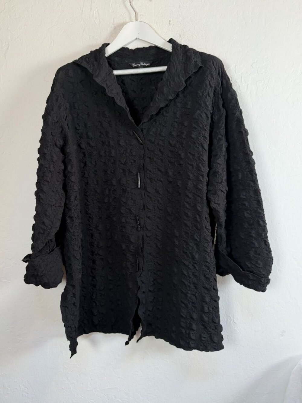 Courtney Washington Womens Black Textured Crinkle Artsy Blouse Jacket 2X USA